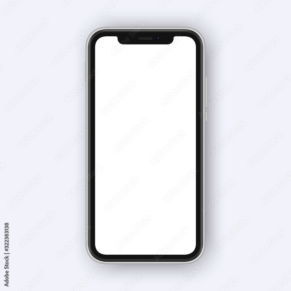 Frameless smartphone mock up isolated on white background. Cell shape with place for selfie camera and sensors Frameless smartphone mock up isolated on white background. Cell shape with place for selfie camera and sensors