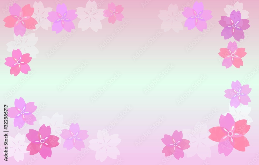 Cherry blossom sakura spring flower background. Beautiful pink natural watercolor designs with gradient. Delicate illustrations in Japanese style.