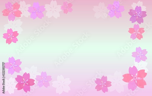 Cherry blossom sakura spring flower background. Beautiful pink natural watercolor designs with gradient. Delicate illustrations in Japanese style.