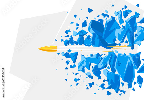 Vector illustration of a bullet flying, leaving a trail of broken glass, glass fragments from the shot