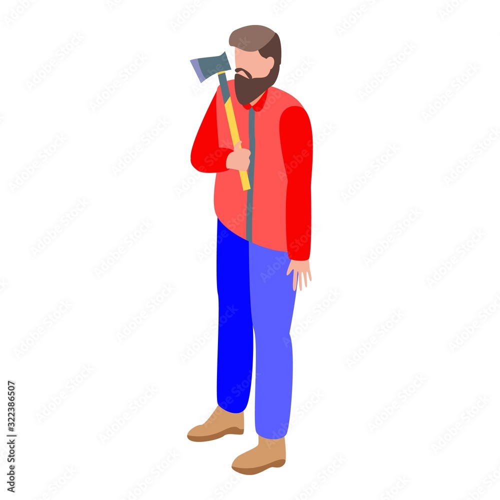 Lumberjack character icon. Isometric of lumberjack character vector icon for web design isolated on white background Lumberjack character icon. Isometric of lumberjack character vector icon for web design isolated on white background