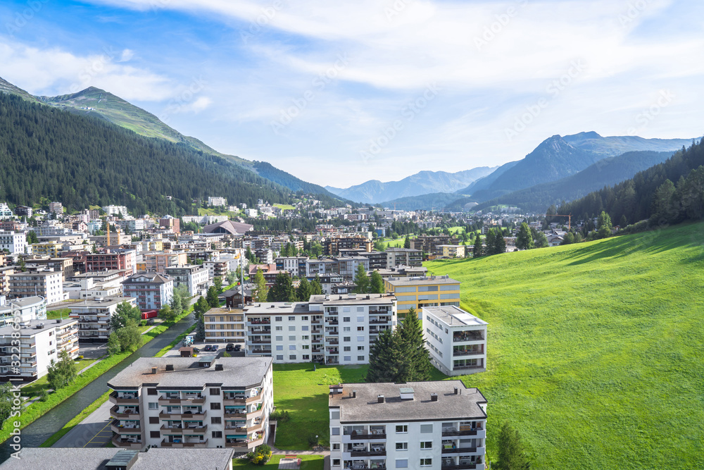 Fototapeta premium Panorama view of Davos, Switzerland