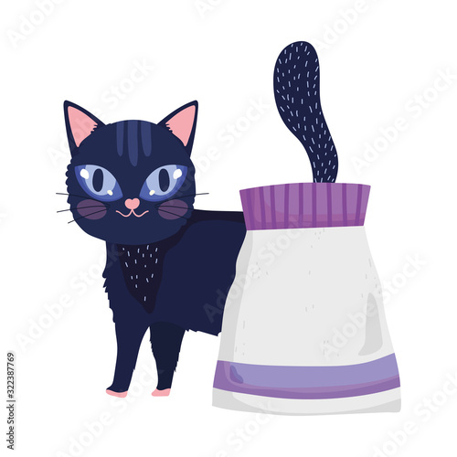 black cat with package food feline cartoon pets