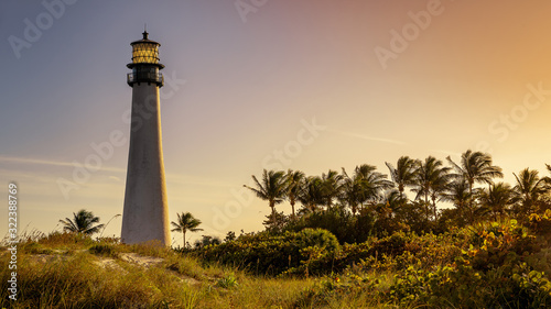cape florida lighthouse while sunset, miami