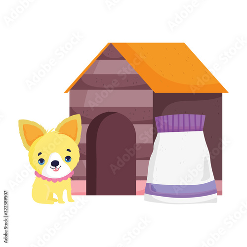 puppy house and food pack canine cartoon pets