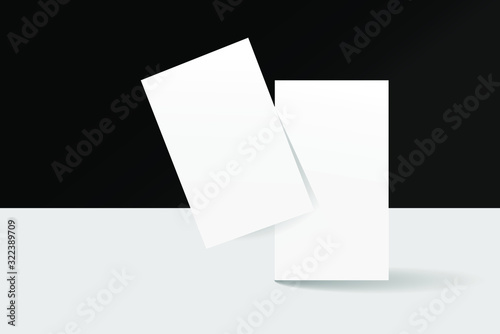 Realistic floating white vertical business card mockup vector illustration