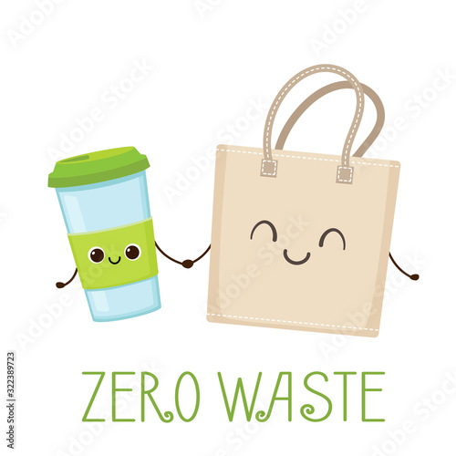 Reusable coffee cup and fabric eco bag