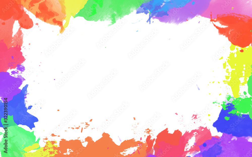 Watercolor frame in rainbow colors on a white background
