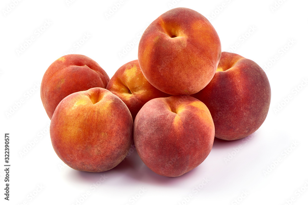 Fresh ripe juicy peaches, isolated on white background