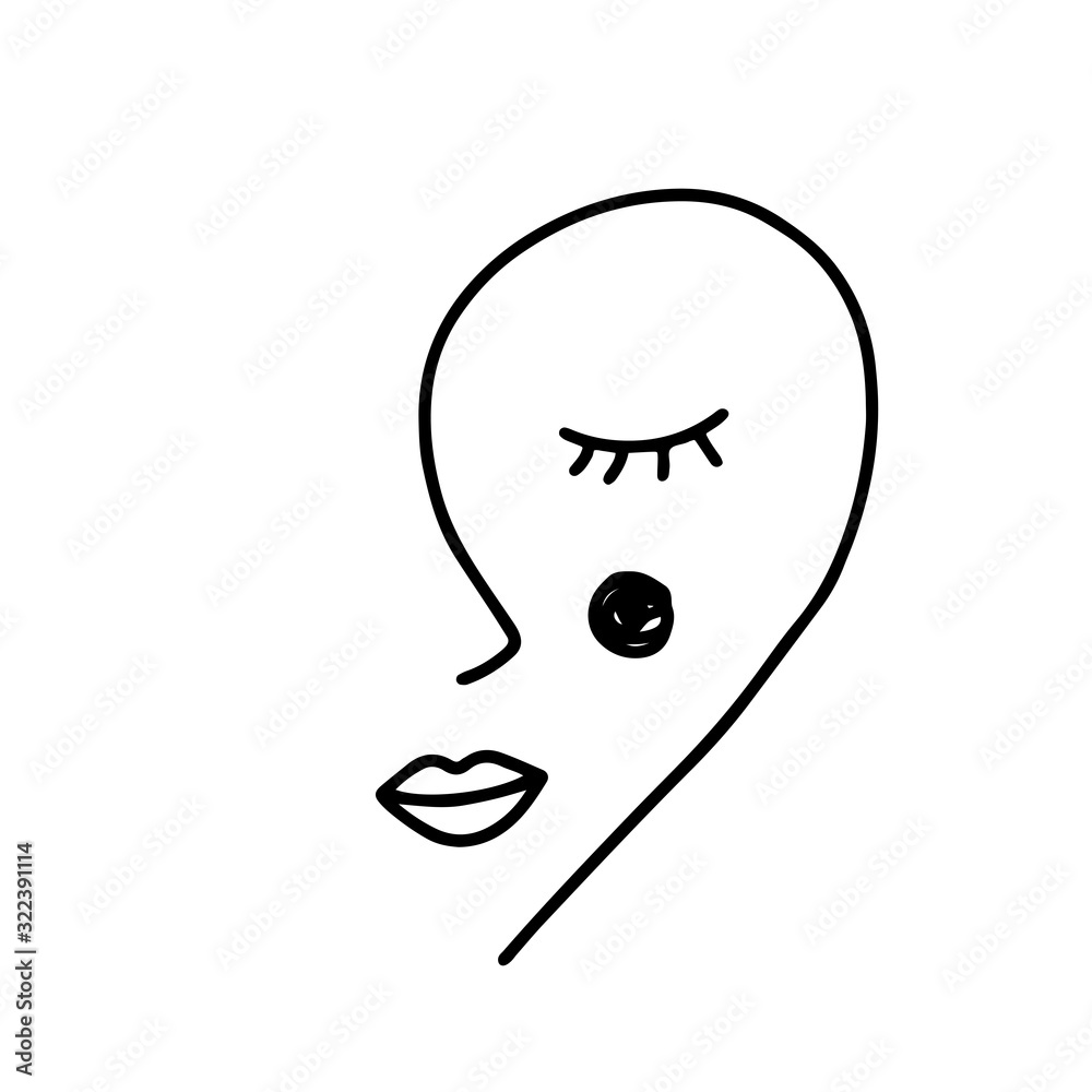 Abstract art woman face hand drawn with continuous line. Simple young girl portrait drawing. Abstract art woman face hand drawn with continuous line. Simple young girl portrait drawing.