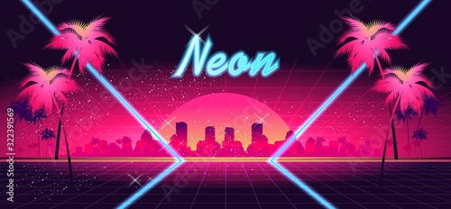 futuristic retro digital banner 80s style