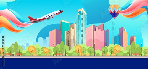 City landscape horizontal day vector banner