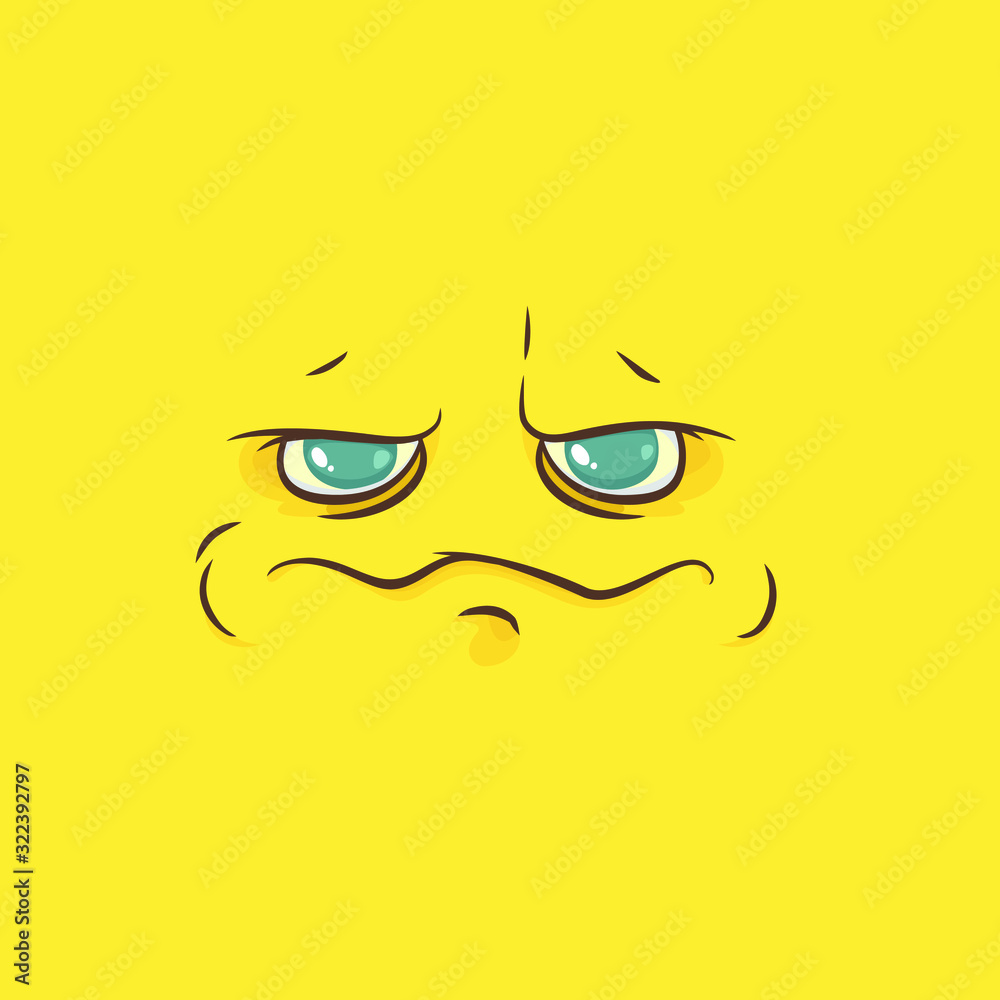 Cartoon face with a frown on a yellow background, vector image Cartoon face with a frown on a yellow background, vector image
