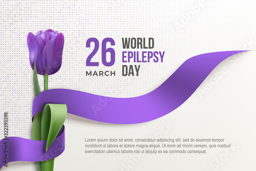 Epilepsy day poster with ribbon and tulip