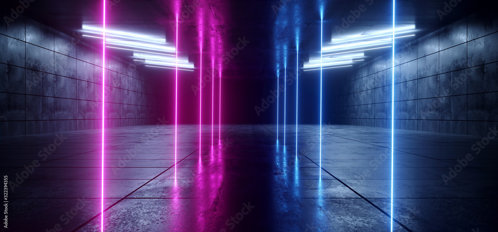 Sci Fi Neon Futuristic Underground Podium Car Parking Corridor Concrete Cement Asphalt Purple Blue Glowing Laser Lights Led Night Club Stage Garage Showroom Alien Cyber 3D Rendering Sci Fi Neon Futuristic Underground Podium Car Parking Corridor Concrete Cement Asphalt Purple Blue Glowing Laser Lights Led Night Club Stage Garage Showroom Alien Cyber 3D Rendering