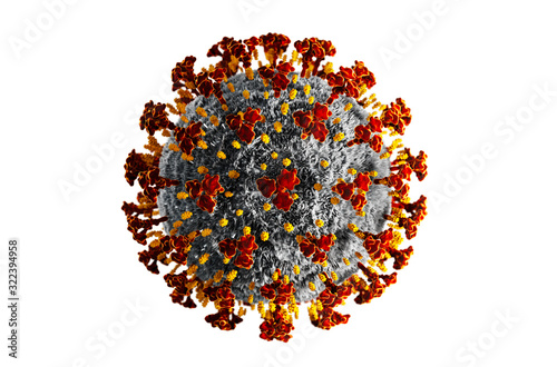 Detaillierter Corona Virus auf weißem Untergrund - Wuhan Virus	 photo