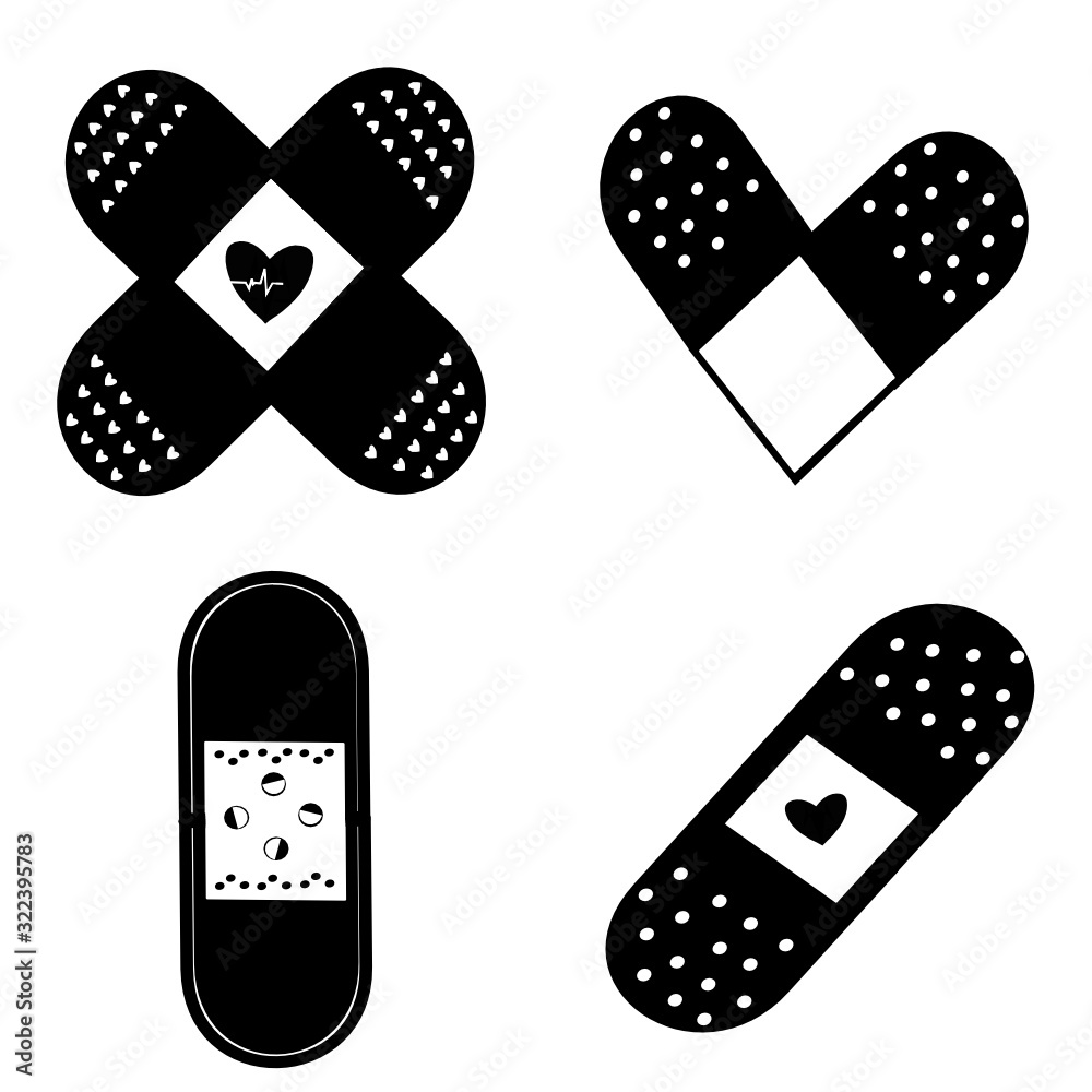 Set of medical plaster icon, plaster icon. vector bandage, health adhesive care. Medical adhesive tape plasters vector set. Illustration of medical tape, plaster, protection and care. injury tape Set of medical plaster icon, plaster icon. vector bandage, health adhesive care. Medical adhesive tape plasters vector set. Illustration of medical tape, plaster, protection and care. injury tape