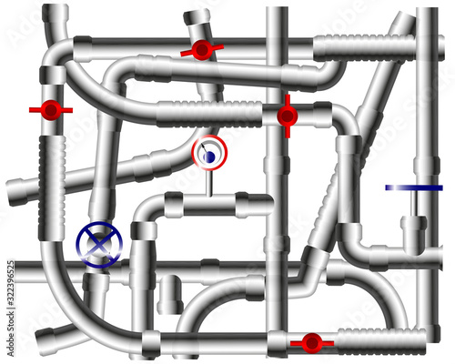 Set of industrial steel pipes allows to set up different forms pipelines with curved and straight segments. Vector illustration. EPS 10