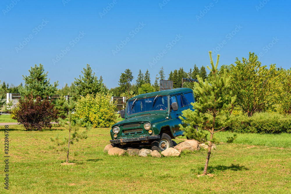 Vintage Off-road car as an exhibit in the Park.