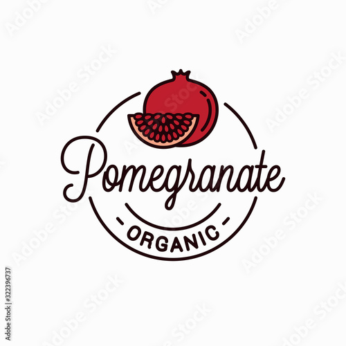 Pomegranate fruit logo. Round linear slice white