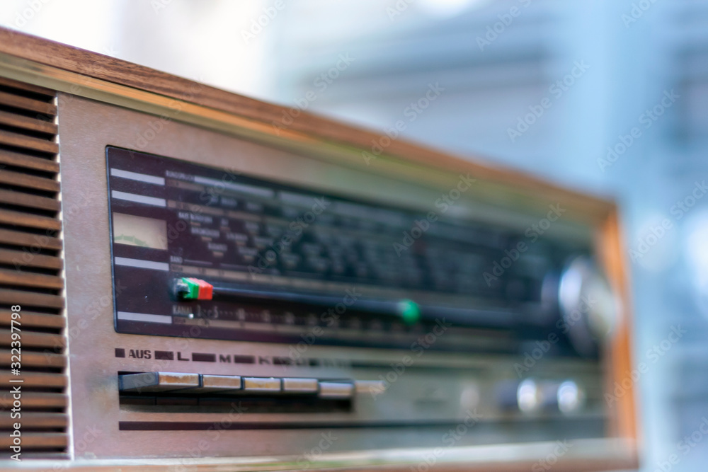 detail of an old retro style radio with selective focus detail of an old retro style radio with selective focus