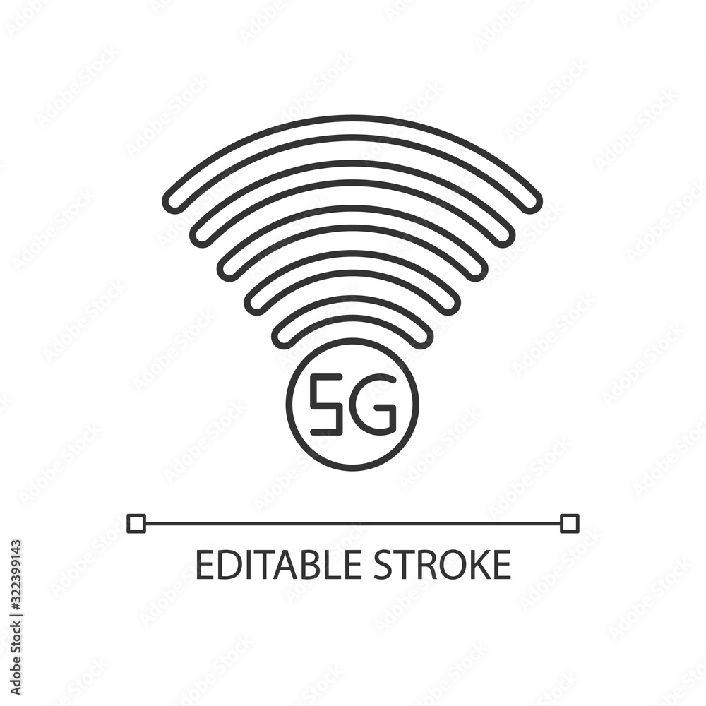 5G signal indicator pixel perfect linear icon. Internet connection quality. Mobile network. Thin line customizable illustration. Contour symbol. Vector isolated outline drawing. Editable stroke 5G signal indicator pixel perfect linear icon. Internet connection quality. Mobile network. Thin line customizable illustration. Contour symbol. Vector isolated outline drawing. Editable stroke