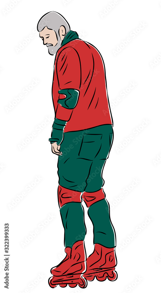 Vector drawing of mature man on roller skates Vector drawing of mature man on roller skates