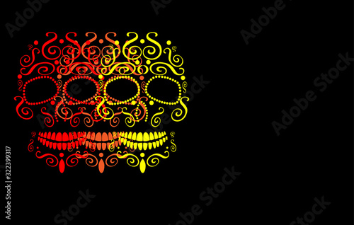 Skulls vector with ornament details yellow, orange and red.