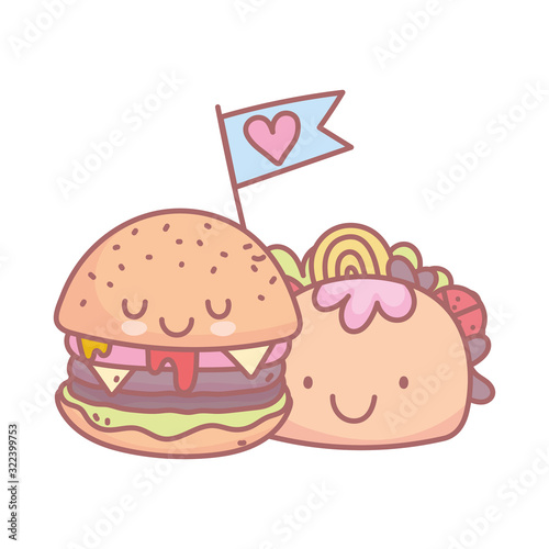 burger and taco character menu restaurant cartoon food cute