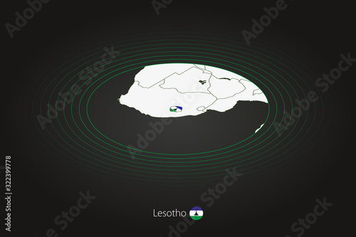 Lesotho map in dark color, oval map with neighboring countries.