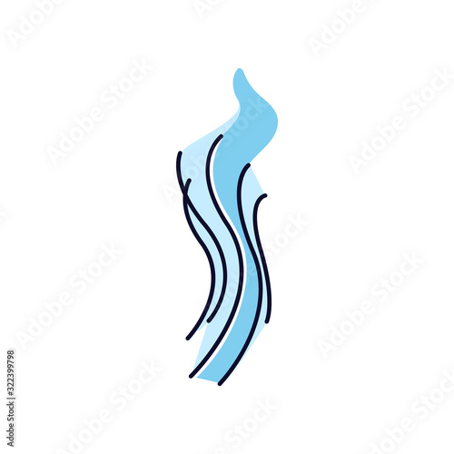 Wind swirl blue RGB color icon. Cold fresh air. Whirlwind. Good smell, evaporation. Aromatic fragrance. Smoke puff, steam, breeze. Blowing wind spirals. Isolated vector illustration