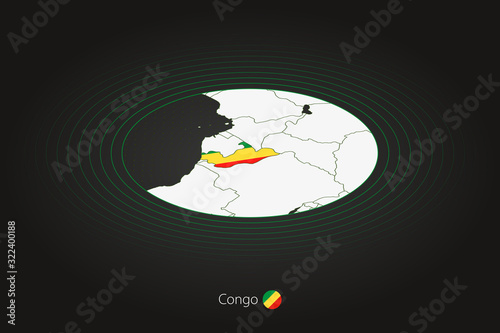 Congo map in dark color, oval map with neighboring countries.