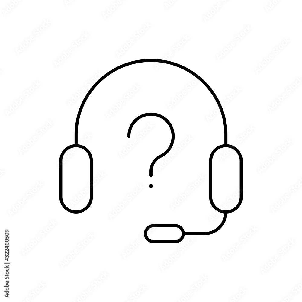 Headset, question mark, SEO icon. Simple line, outline vector elements of commerce icons for ui and ux, website or mobile application Headset, question mark, SEO icon. Simple line, outline vector elements of commerce icons for ui and ux, website or mobile application
