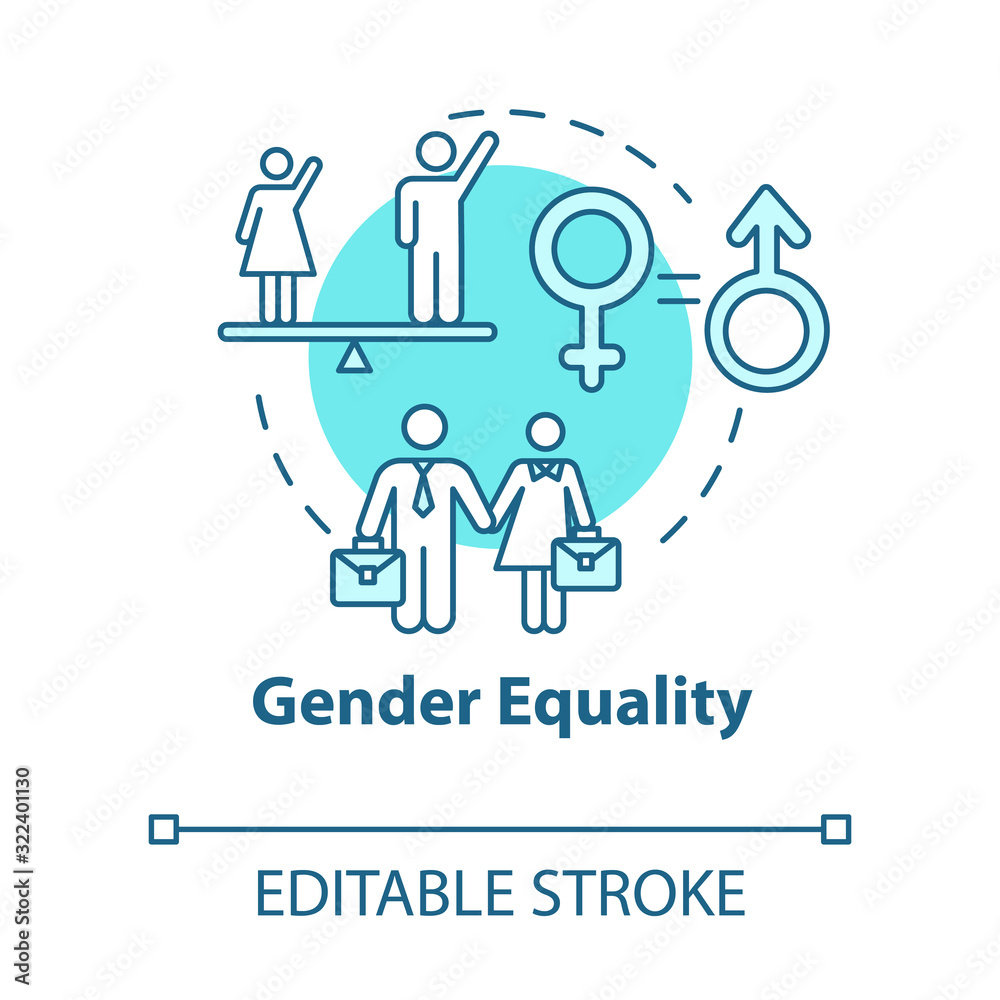 Gender equality turquoise concept icon. Sex discrimination. Womens empowerment. Human rights. Feminist movement idea thin line illustration. Vector isolated outline RGB color drawing. Editable stroke Gender equality turquoise concept icon. Sex discrimination. Womens empowerment. Human rights. Feminist movement idea thin line illustration. Vector isolated outline RGB color drawing. Editable stroke