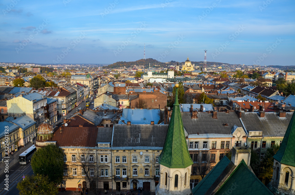 Top view from the top of Church of St. Olha and Elizabeth, Lviv, Ukraine