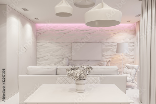 3d render Interior design in Scandinavian style  living room and kitchen