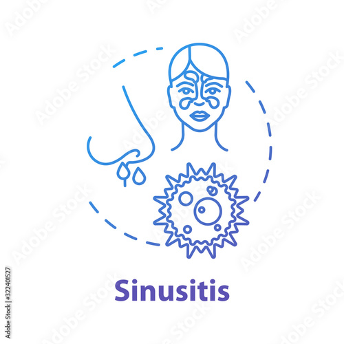Sinusitis concept icon. Suffer from allergy. Paranasal inflammation. Respiratory illness. Nasal problem. Flu infection idea thin line illustration. Vector isolated outline RGB color drawing