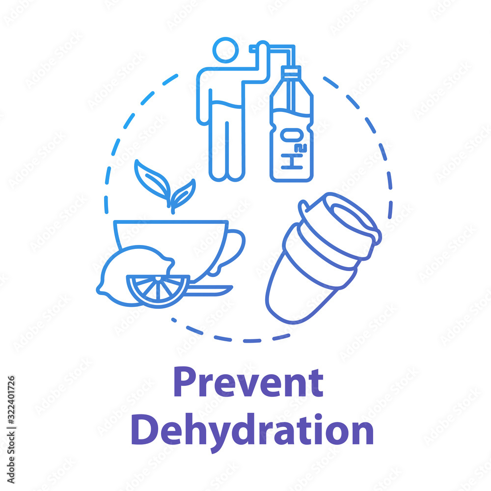 Prevent dehydration concept icon. Heatlhy drink. Natural treatment for flu. Moisturizing and skincare. Stay hydrated idea thin line illustration. Vector isolated outline RGB color drawing Prevent dehydration concept icon. Heatlhy drink. Natural treatment for flu. Moisturizing and skincare. Stay hydrated idea thin line illustration. Vector isolated outline RGB color drawing