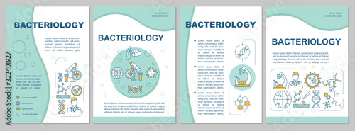 Bacteriology brochure template. Lab research, microbiology Flyer, booklet, leaflet print, cover design with linear icons. Vector layouts for magazines, annual reports, advertising posters