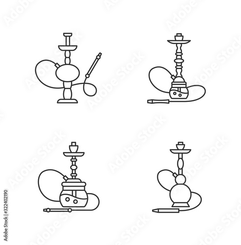 Hookah pixel perfect linear icons set. Hooka bar for peaceful leisure. Sheesha house. Customizable thin line contour symbols. Isolated vector outline illustrations. Editable stroke