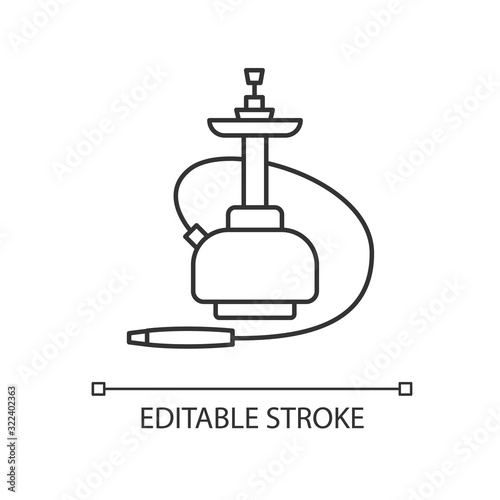 Hookah pixel perfect linear icon. Sheesha house. Hooka and shisha menu. Nargile lounge. Thin line customizable illustration. Contour symbol. Vector isolated outline drawing. Editable stroke