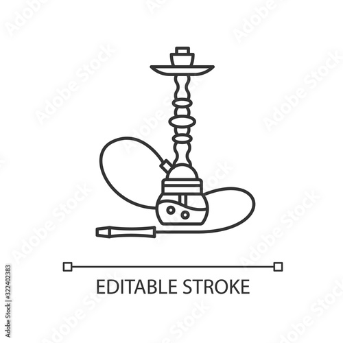 Hookah pixel perfect linear icon. Sheesha house. Object to inhale nicotine. Nargile lounge. Thin line customizable illustration. Contour symbol. Vector isolated outline drawing. Editable stroke