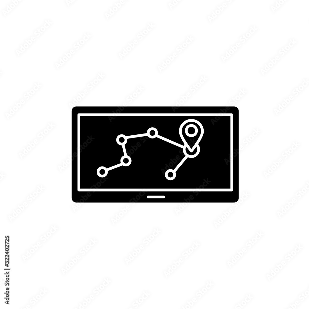 Personal navigation assistant black glyph icon. Navigator. PNA. GPS system. Portable electronic gadget. Mobile device. Positioning. Silhouette symbol on white space. Vector isolated illustration Personal navigation assistant black glyph icon. Navigator. PNA. GPS system. Portable electronic gadget. Mobile device. Positioning. Silhouette symbol on white space. Vector isolated illustration