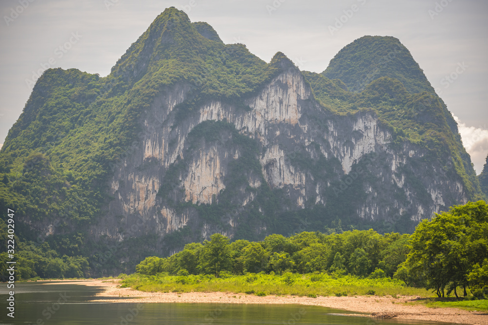 Nine Horse Mural Hill landmark peak on the shore of Li river