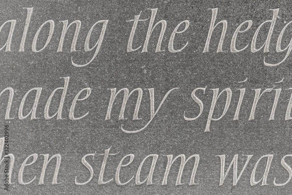 Fototapeta premium Close up of elegant carved typography in seamless clean dark stone.