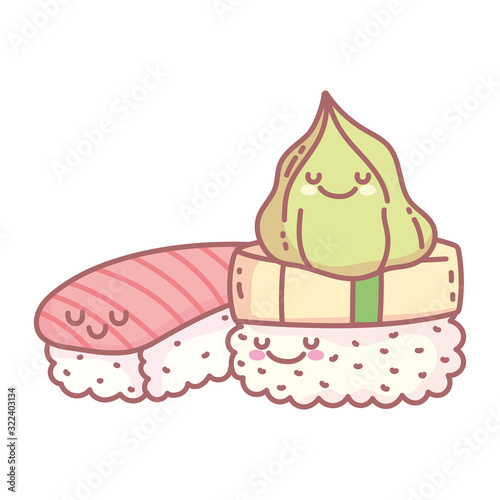 sushi salmon rice and wasabi menu restaurant food cute