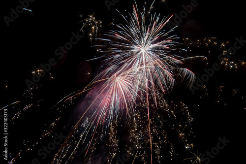 Long exposure of fireworks in the sky. photo