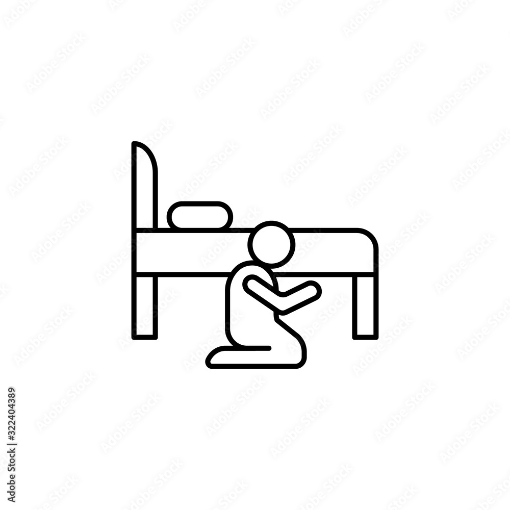 Praying, bed, Christianity icon. Simple line, outline vector religion icons for ui and ux, website or mobile application Praying, bed, Christianity icon. Simple line, outline vector religion icons for ui and ux, website or mobile application
