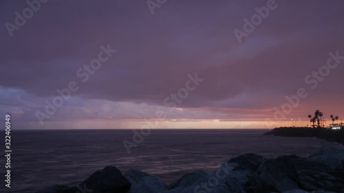 Sunset with clouds pacific Ocean with Rain