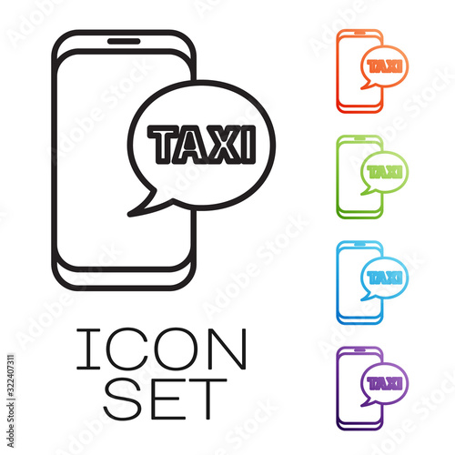 Black line Taxi call telephone service icon isolated on white background. Taxi for smartphone. Set icons colorful. Vector Illustration
